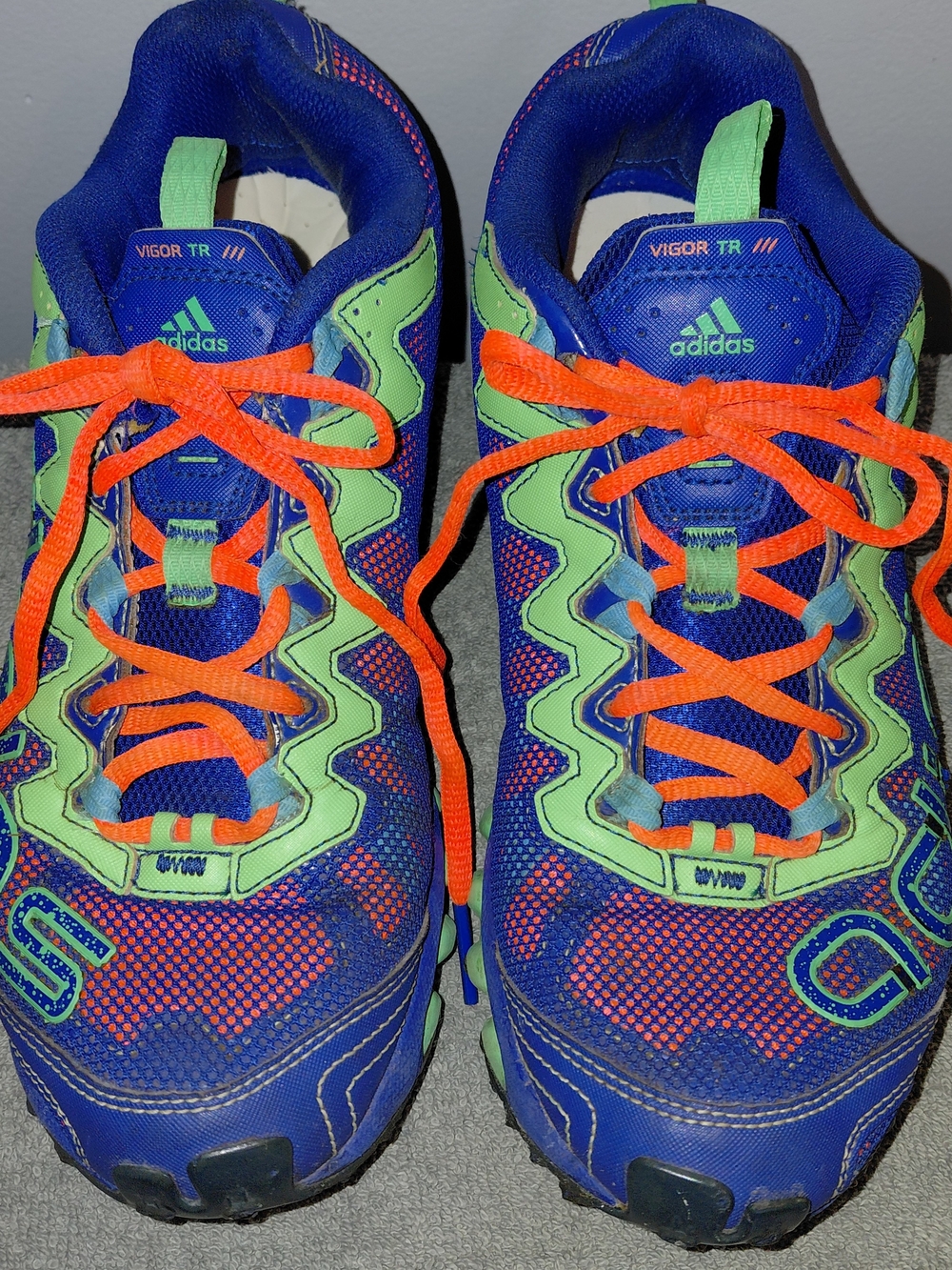 adidas Women's Trail Sneakers in Blue with Neon Green and Orange Laces